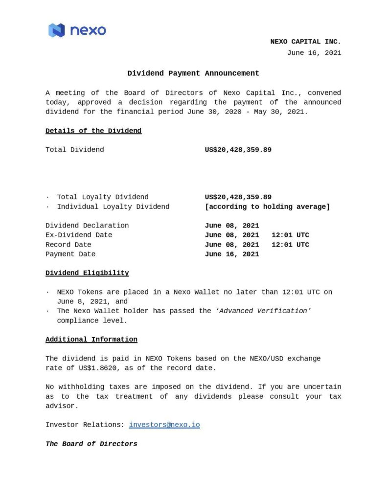 NEXO代幣持有者獲得逾2千萬美元股利 越南財經 越南新聞 加密貨幣 數位資產機構