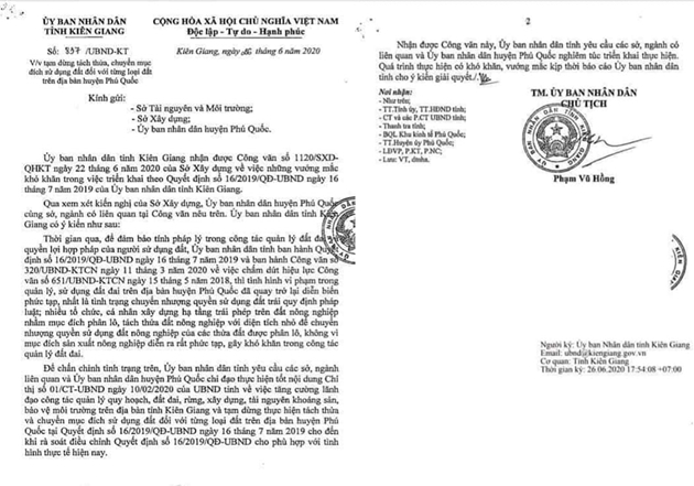 富國島:暫停受理申請土地分割和變更使用用途