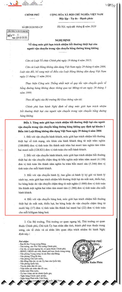 提高航空公司賠償限額 乘客最高獲賠42億越盾