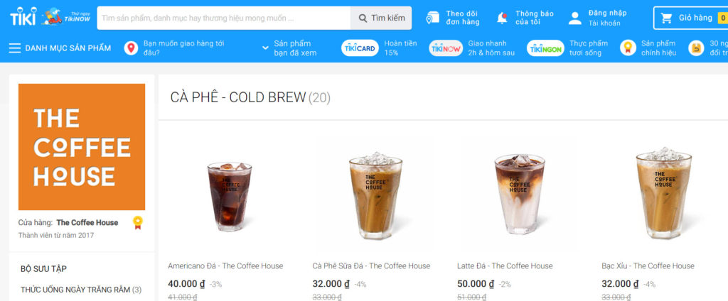 The Coffee House飲品上架電商平台Tiki