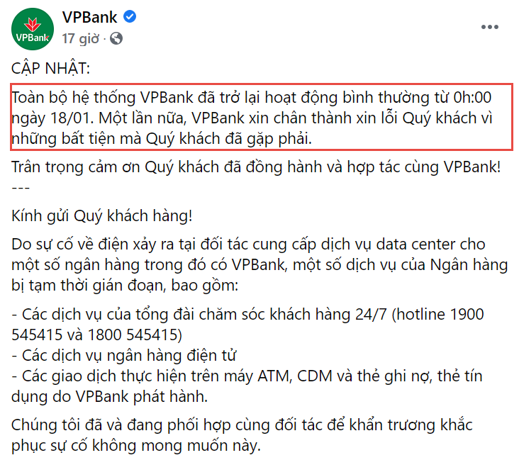 VPBank和TPBank昨天系統當機目前已恢復正常 越南財經 越南新聞