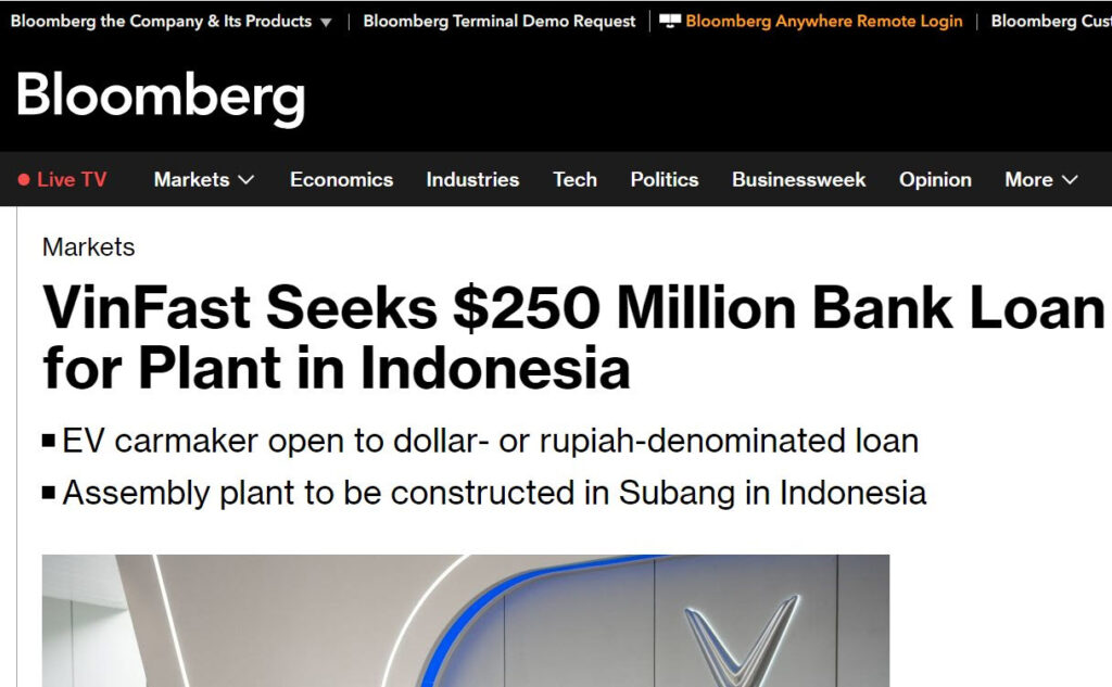 VinFast欲向銀行貸款超過2億美元在印尼興建工廠 VinFast VinFast公司 越南商機 越南股市 Vingroup Vingroup集團 越南汽車市場