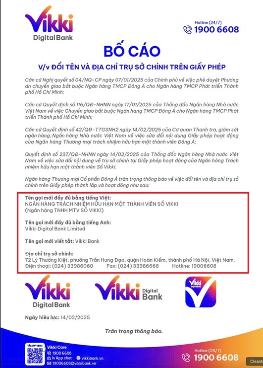 DongA商業股份銀行更名為Vikki數位銀行 越南商機 越南房地產 越南西貢商業銀行 越南外資銀行 DongA商業股份銀行